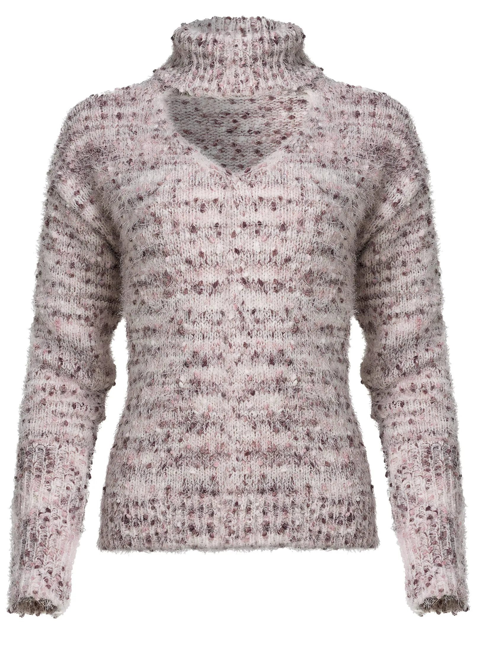 Popcorn Stitch Turtleneck Sweater - Pink Multi