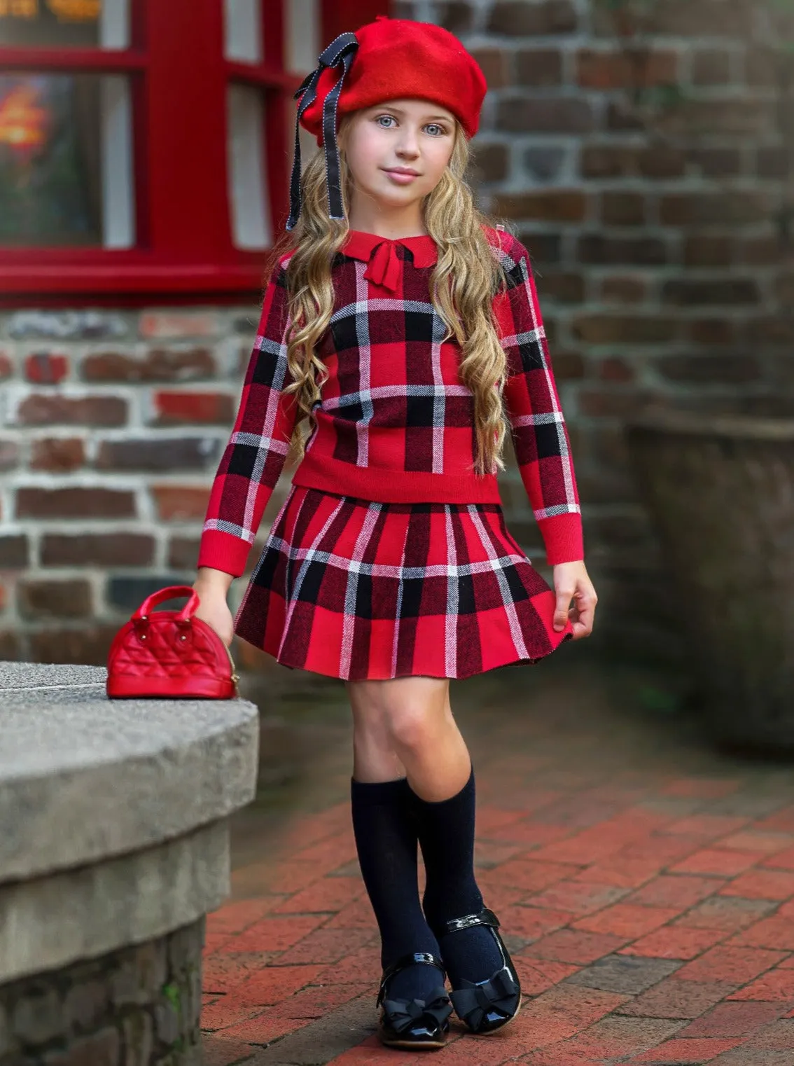 Preppy Princess Plaid Sweater and Skirt Set