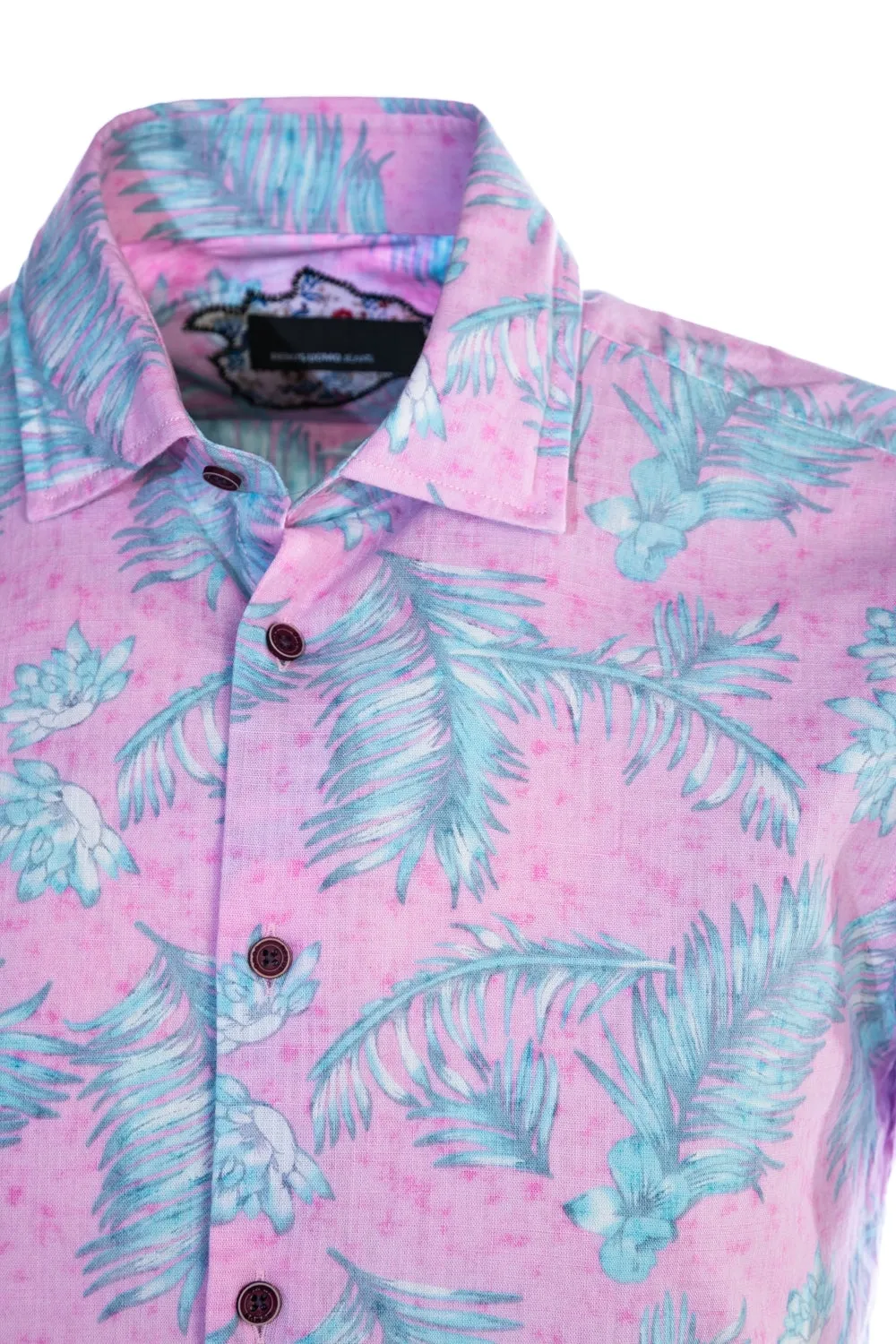 Remus Uomo Fern Print Short Sleeve Shirt in Pink