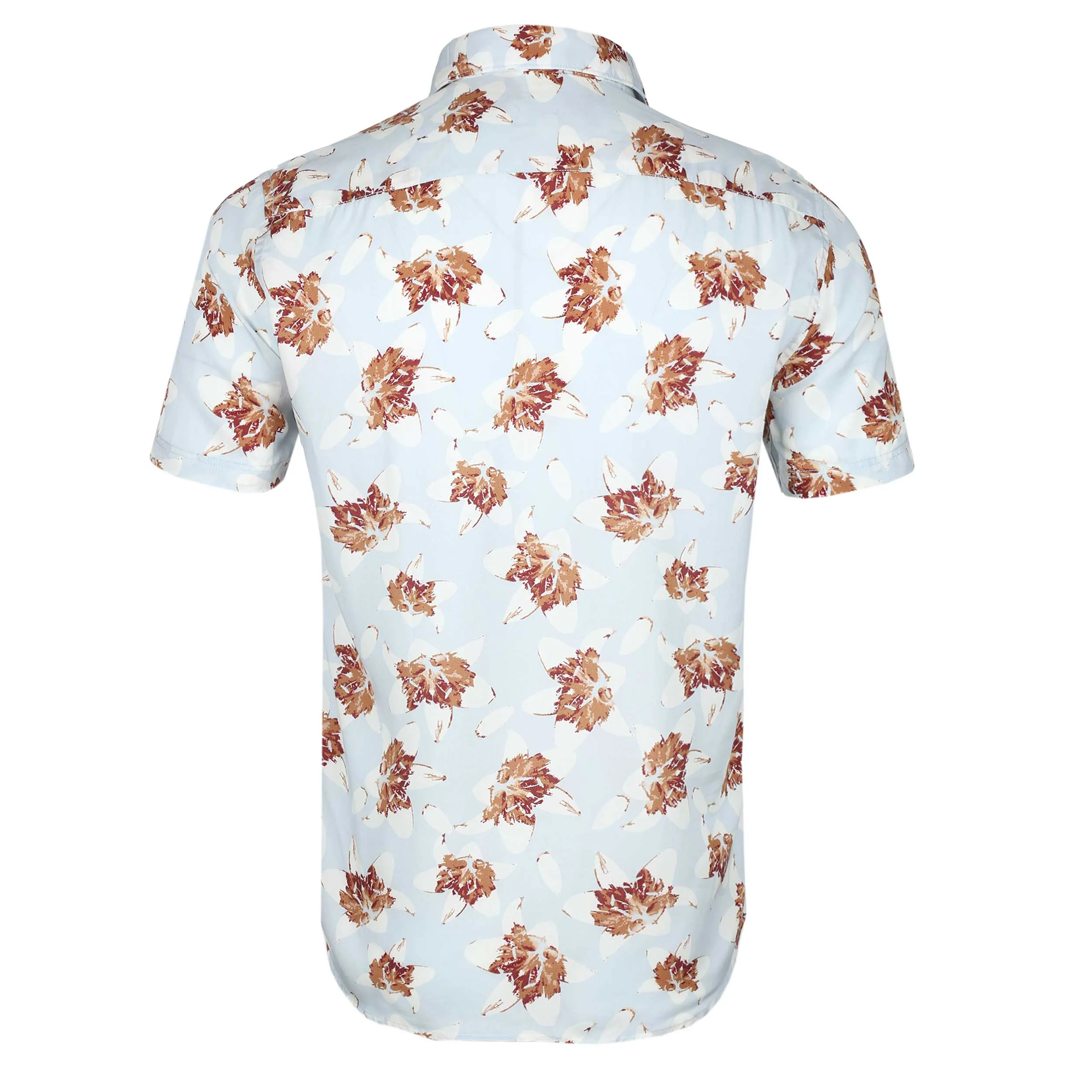 Remus Uomo Large Flower Print SS Shirt in Sky Blue