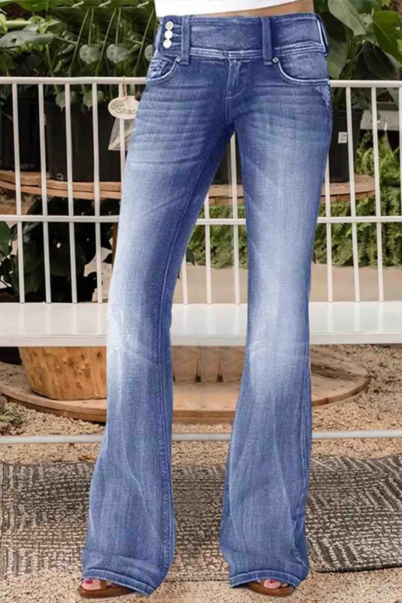 Retro Side Button Mid Rise Flares Jeans