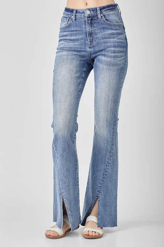 Risen Jeans High Rise Twisted Hem Flare Jeans