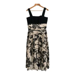 Roland Klein Sleeveless Empire Dress Black / Cream Floral Print UK Size 14