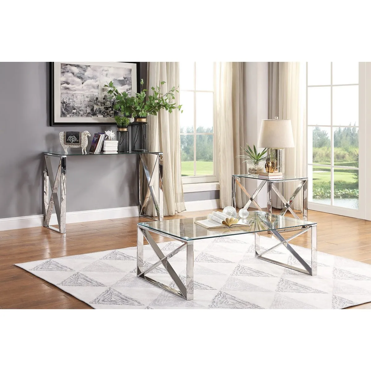 Rush X-Framed Tempered Glass Coffee Table