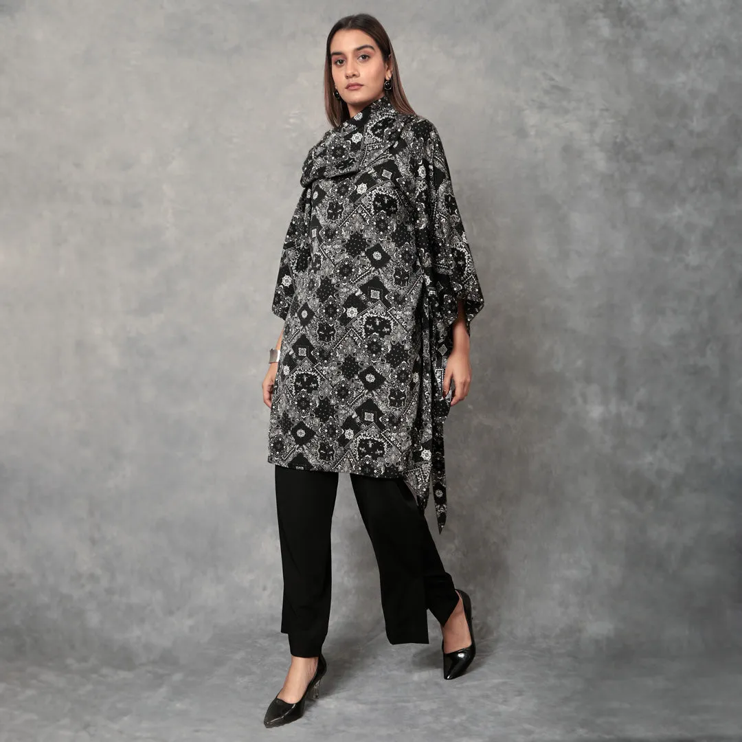 Scarf Print Cowl Neck Kaftan