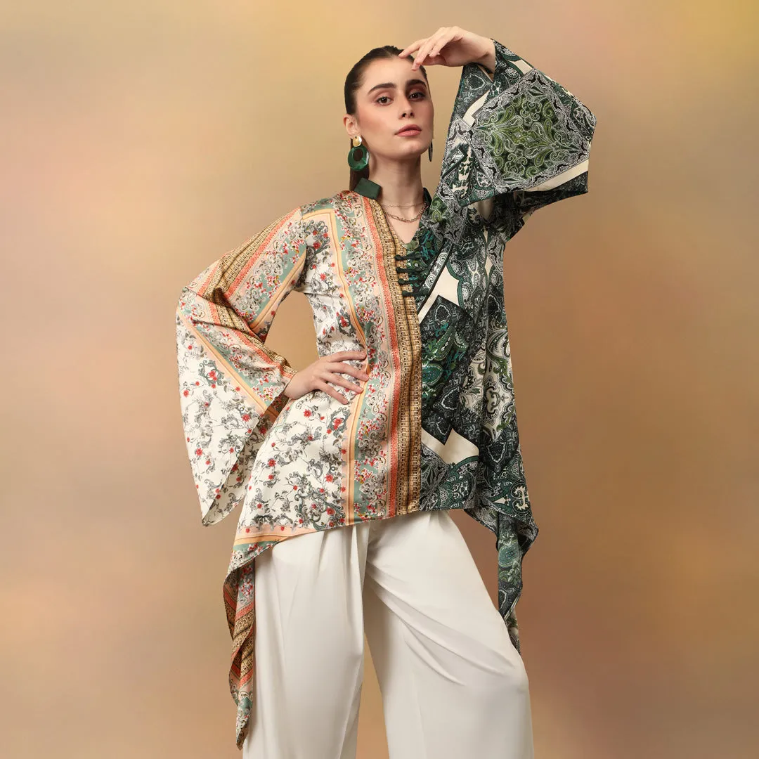 Scarf Print Flared Kaftan