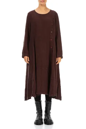 Side Buttons Merlot Mélange Linen Dress