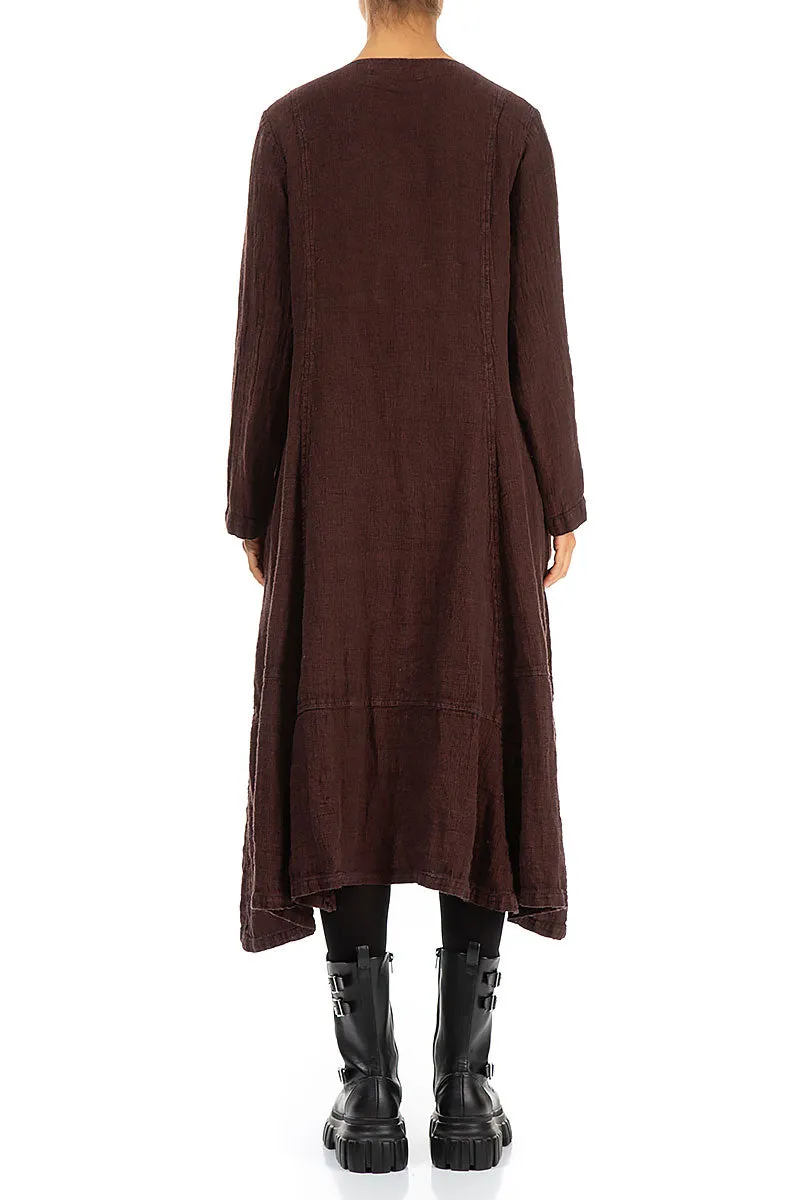 Side Buttons Merlot Mélange Linen Dress