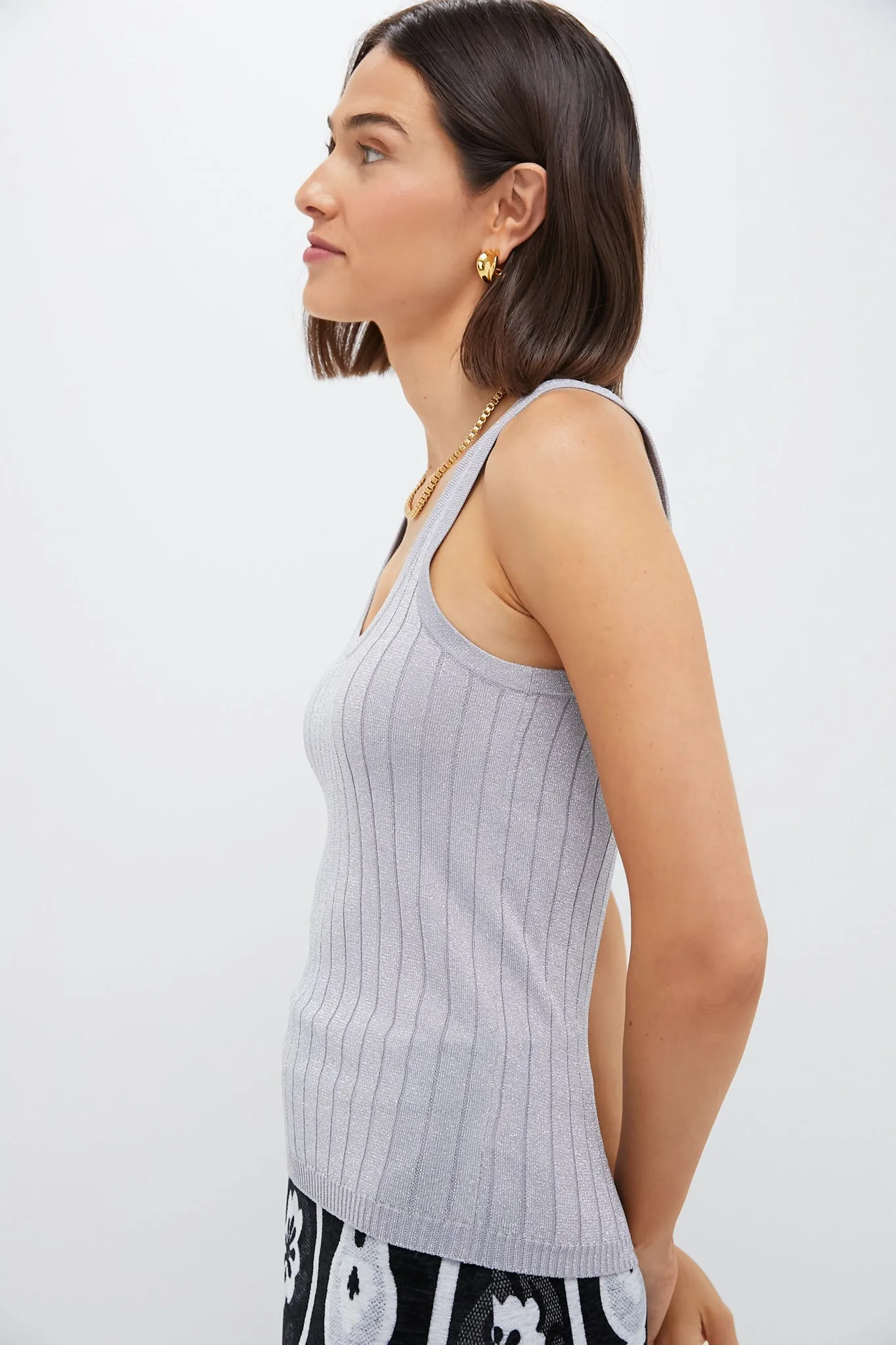 Silver Metallic Knit Ari Tank