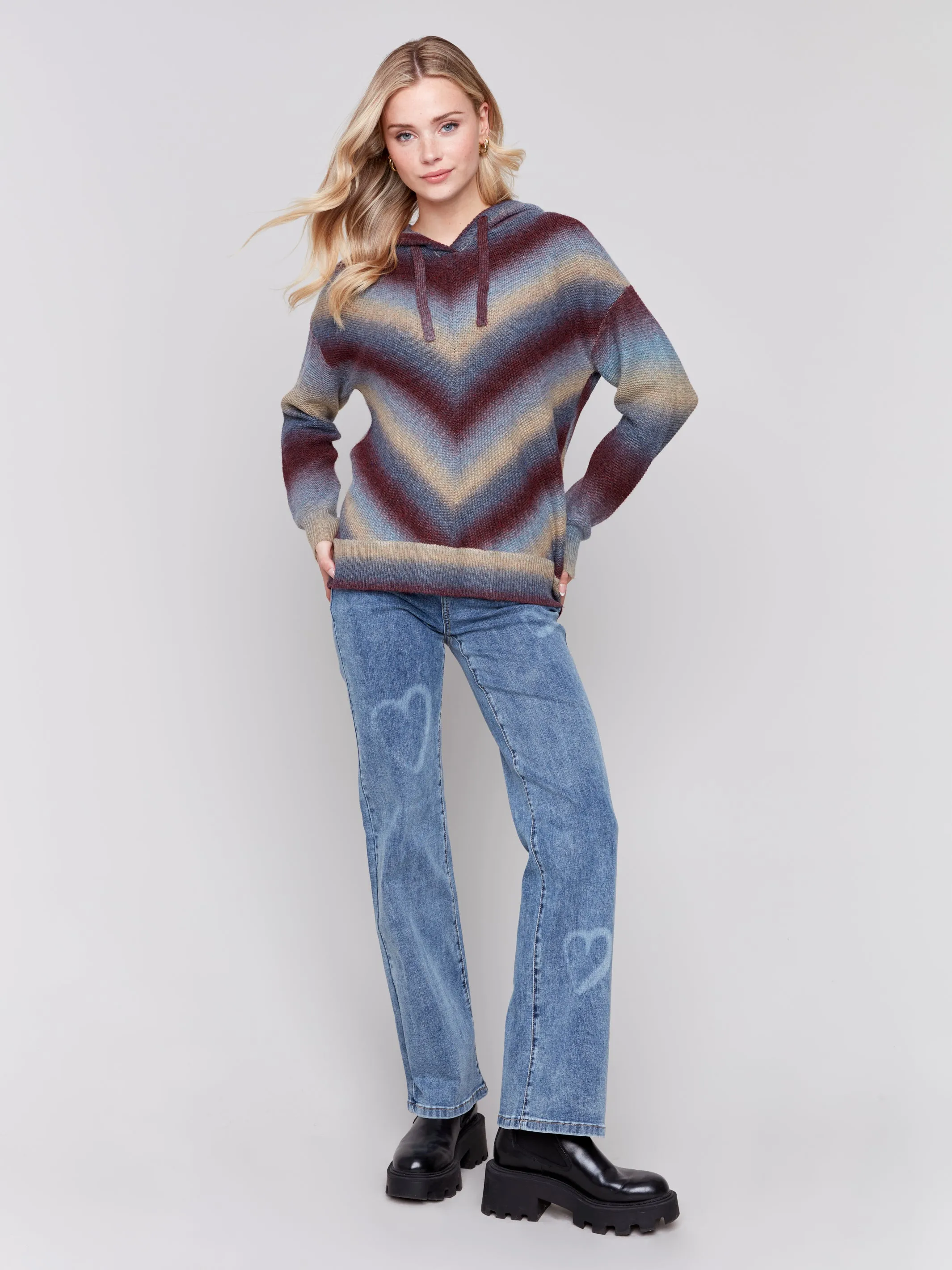 SPACEDYE MITRE STRIPE HOODIE TOP