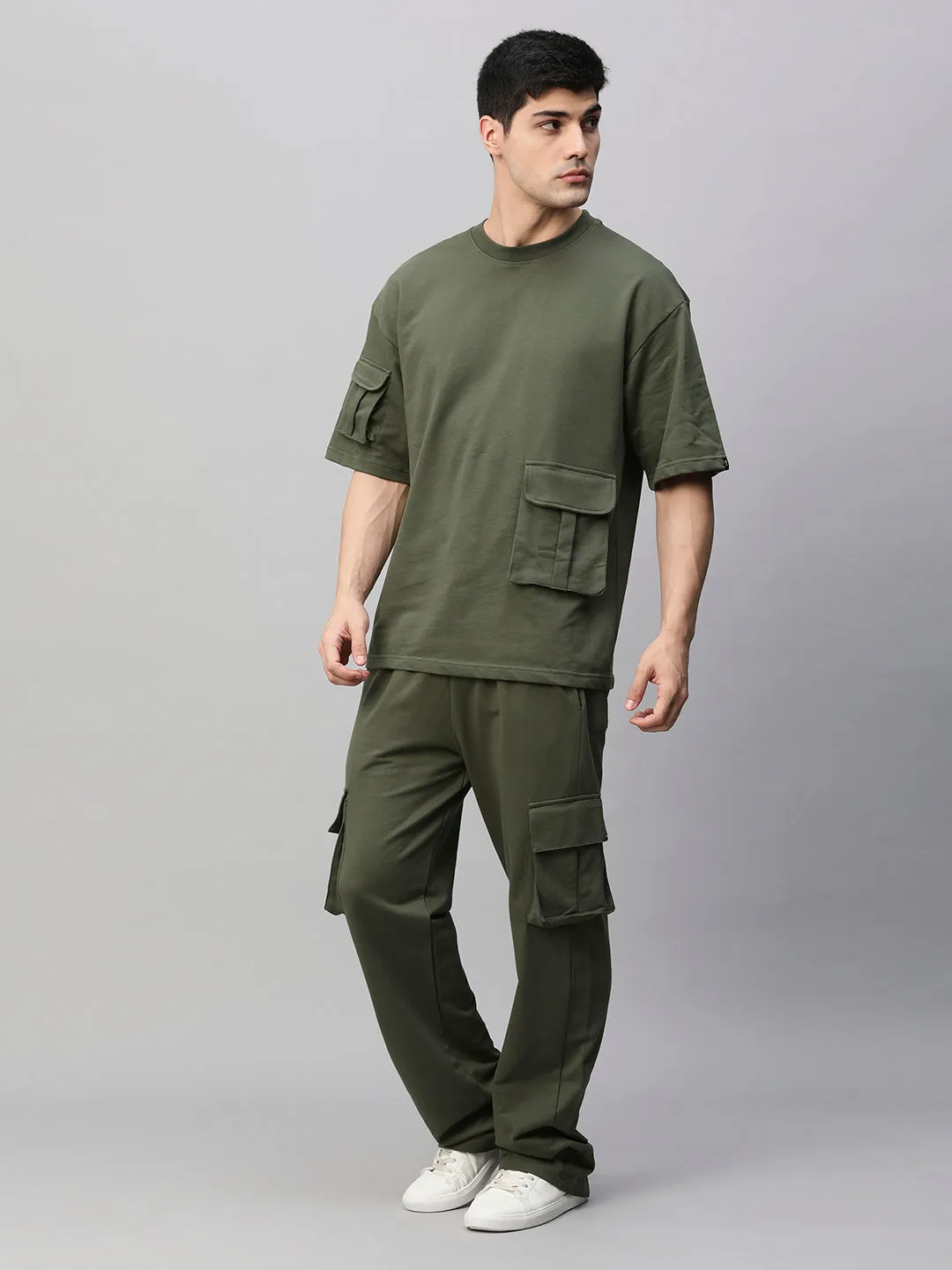 Streetwear Cargo Co-ord Set - Olive Green