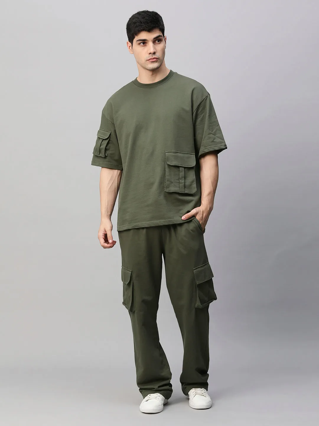 Streetwear Cargo Co-ord Set - Olive Green