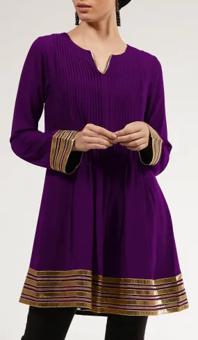 Sultana Gold Embellished Long Modest Tunic - Deep Plum