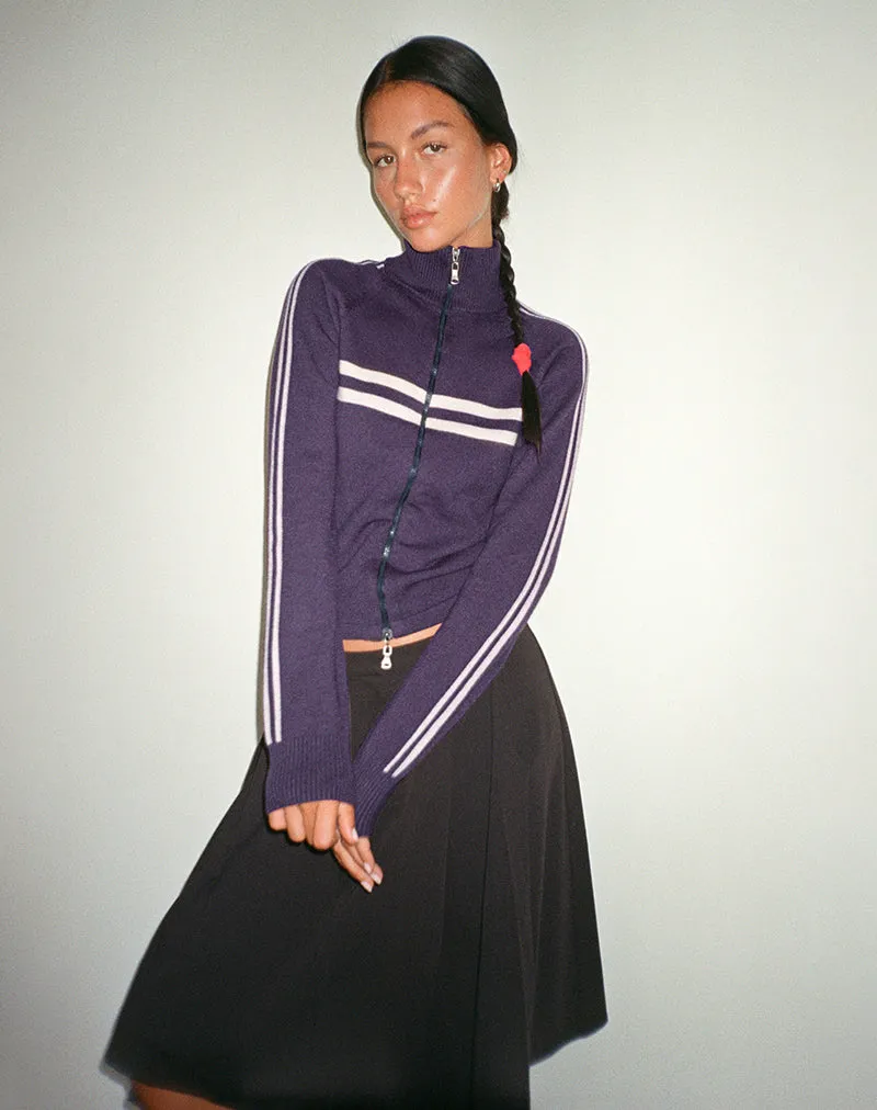 Talisa Sporty Zip Through Jacket In Charcoal with Light Grey Stripes