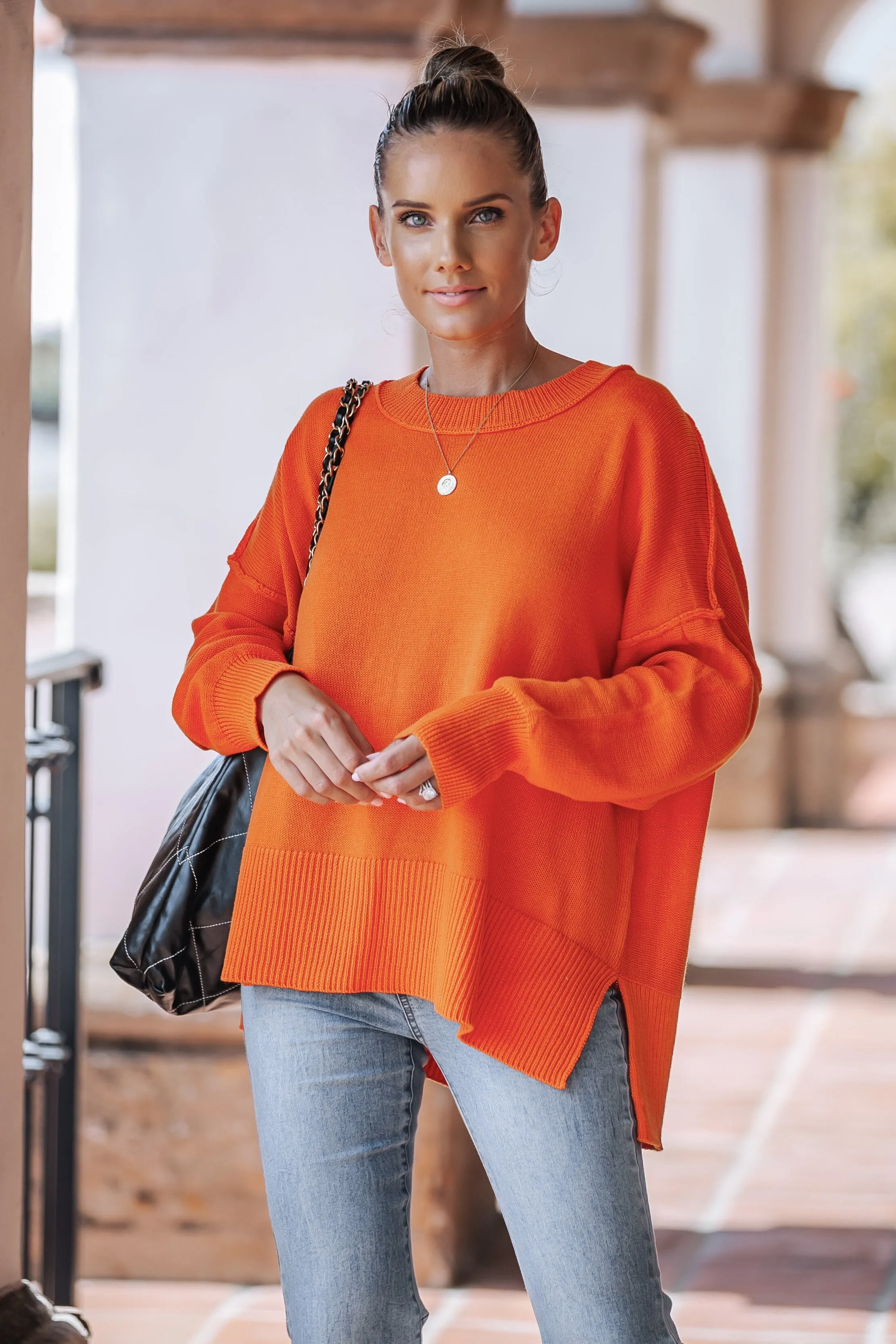 Tangarine Dropped Shoulder Sweater