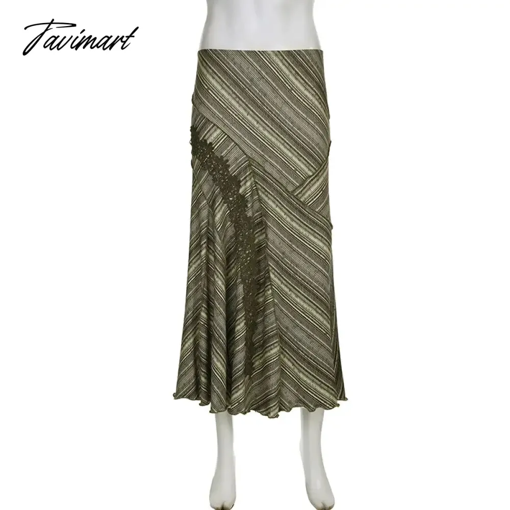 TAVIMART -  Woman Patchwork Maxi Asymmetrical Skirt Tunic Pleated Classical Skirt Elegant A-line Chic Skirt Design Gyaru Loose Split Hem Ins