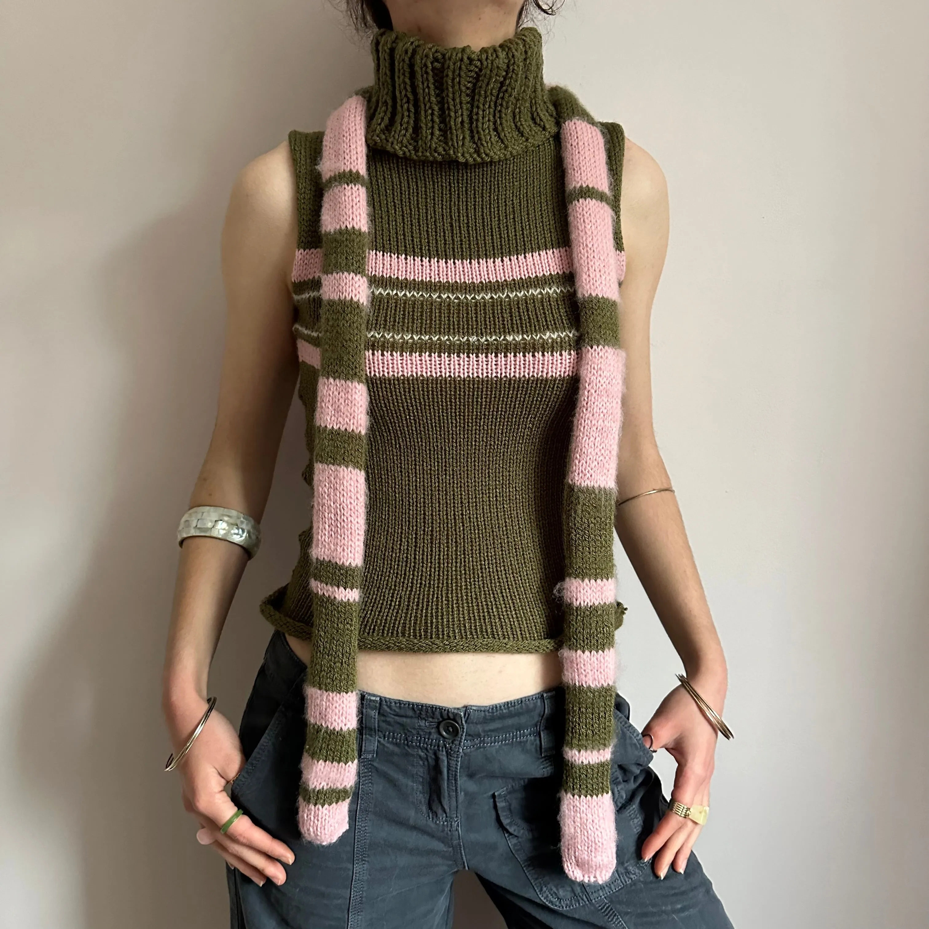 The Jade Vest - striped turtleneck knit vest