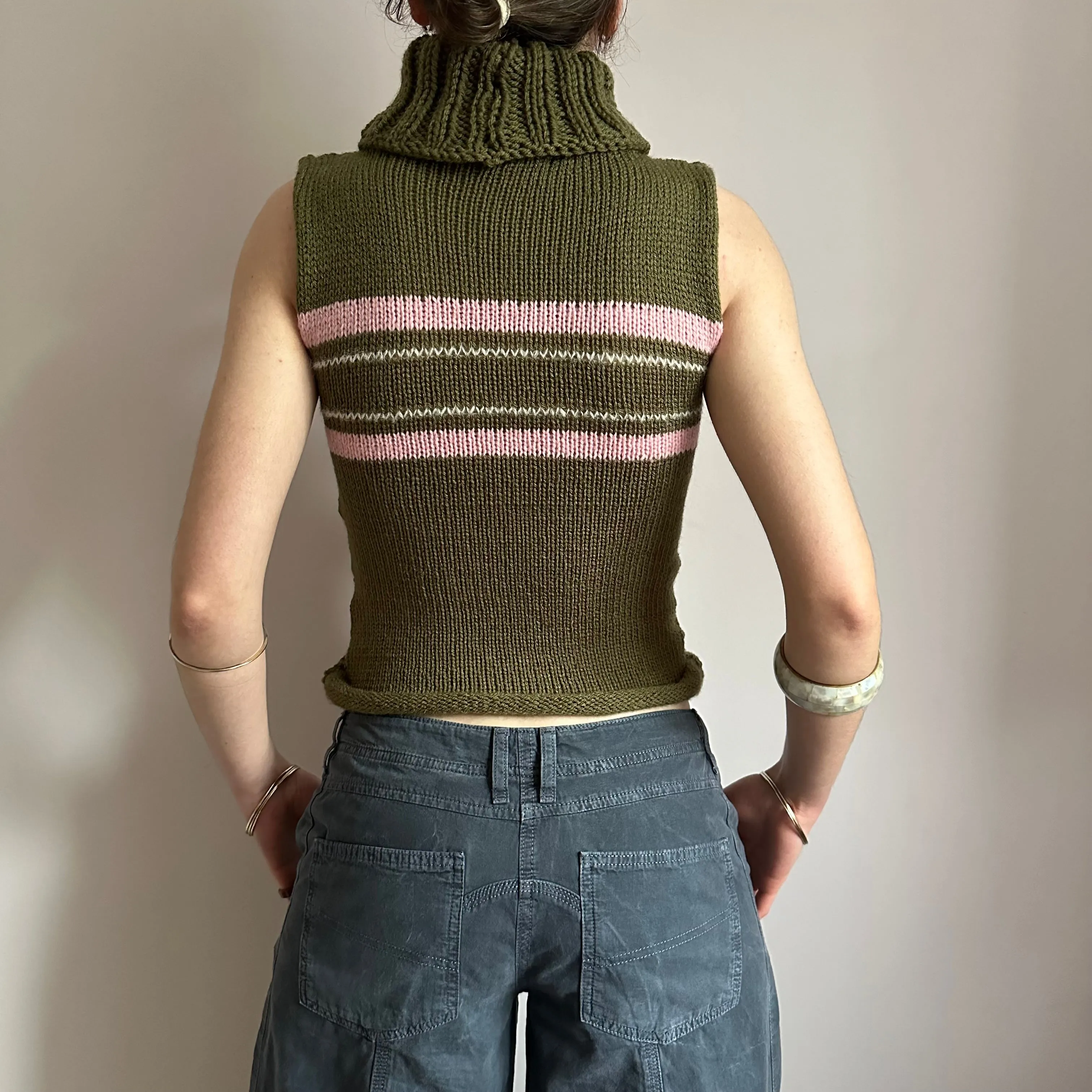 The Jade Vest - striped turtleneck knit vest