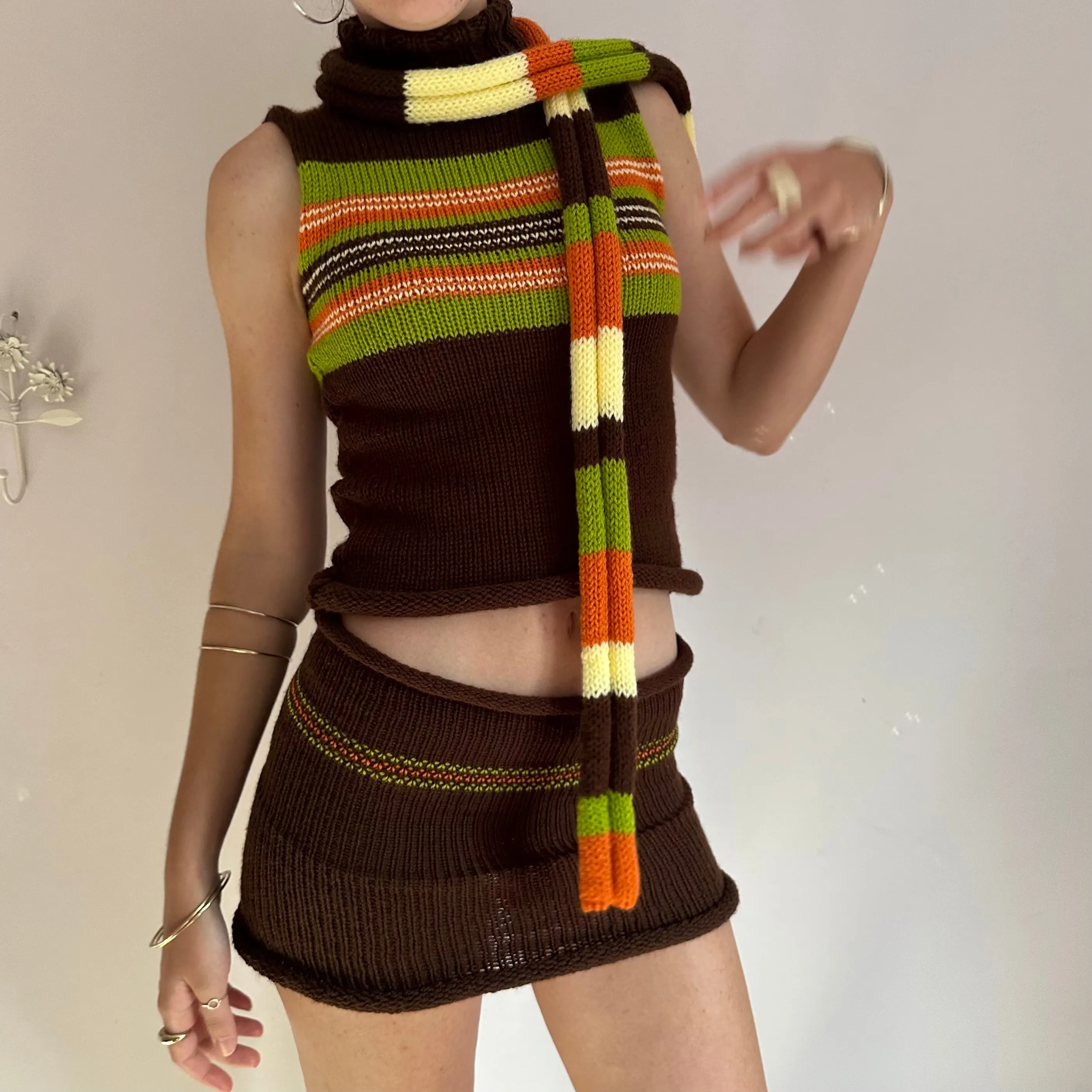 The Linea Set - matching turtleneck knit vest and mini skirt