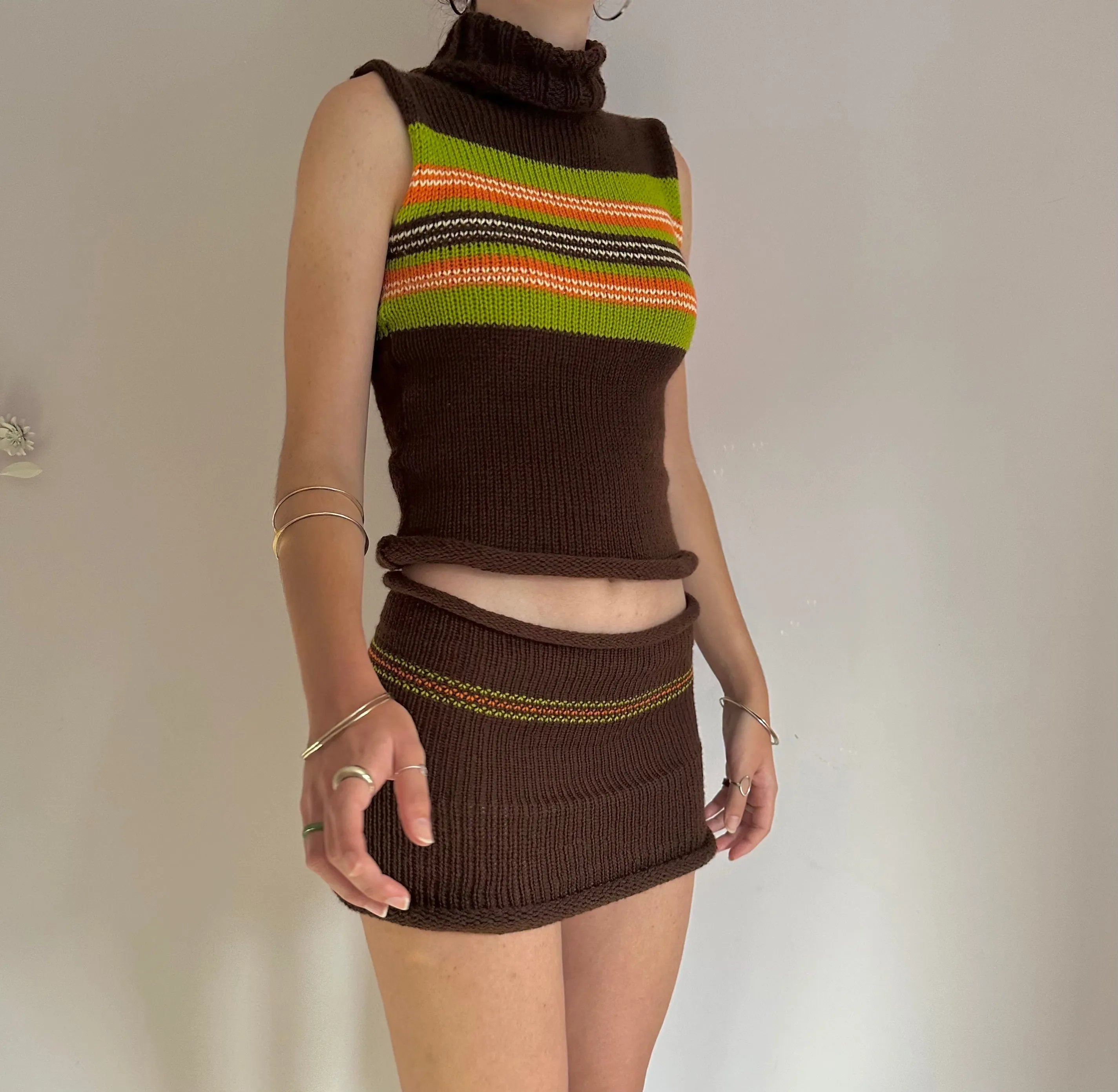 The Linea Set - matching turtleneck knit vest and mini skirt