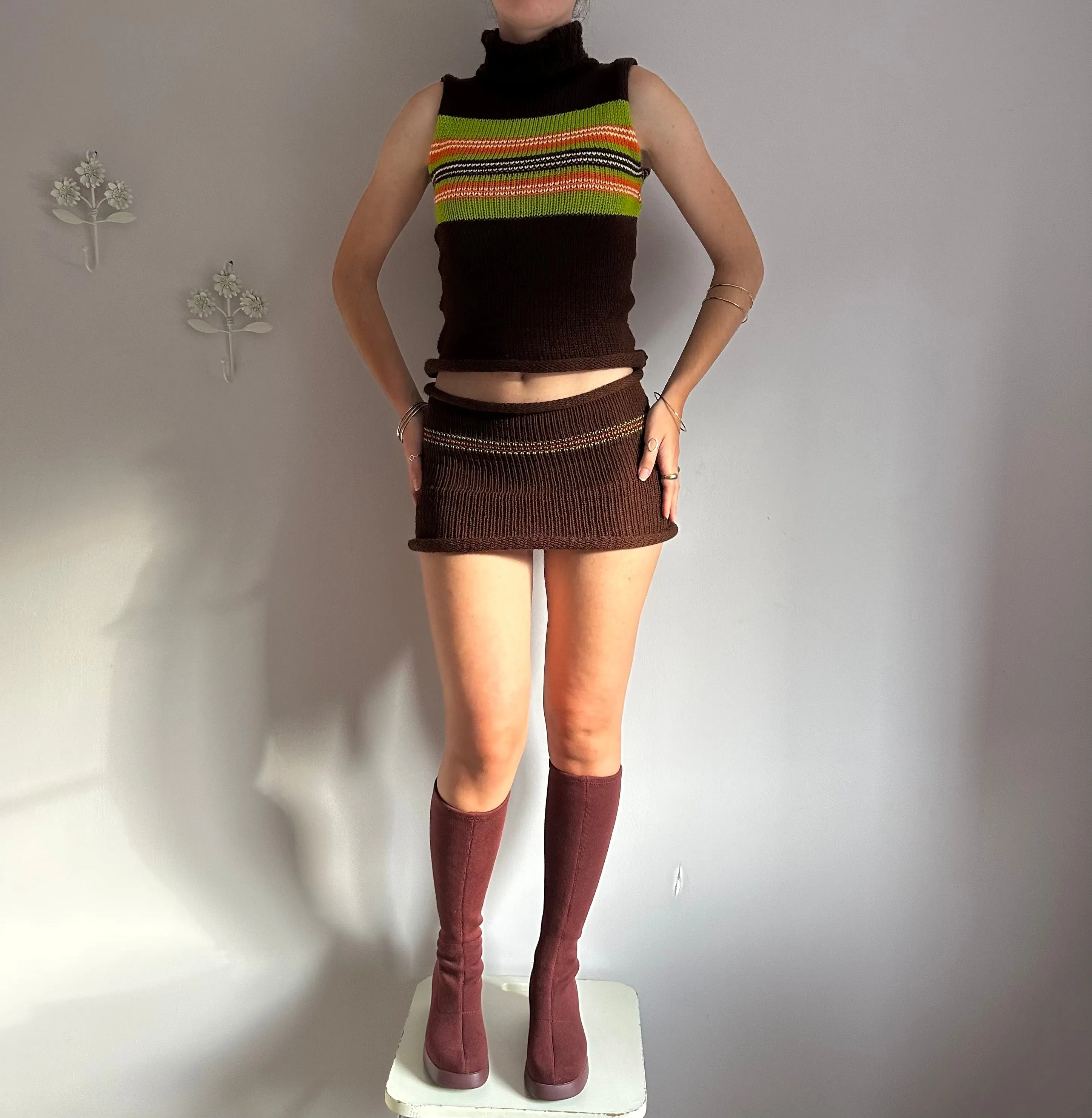 The Linea Set - matching turtleneck knit vest and mini skirt