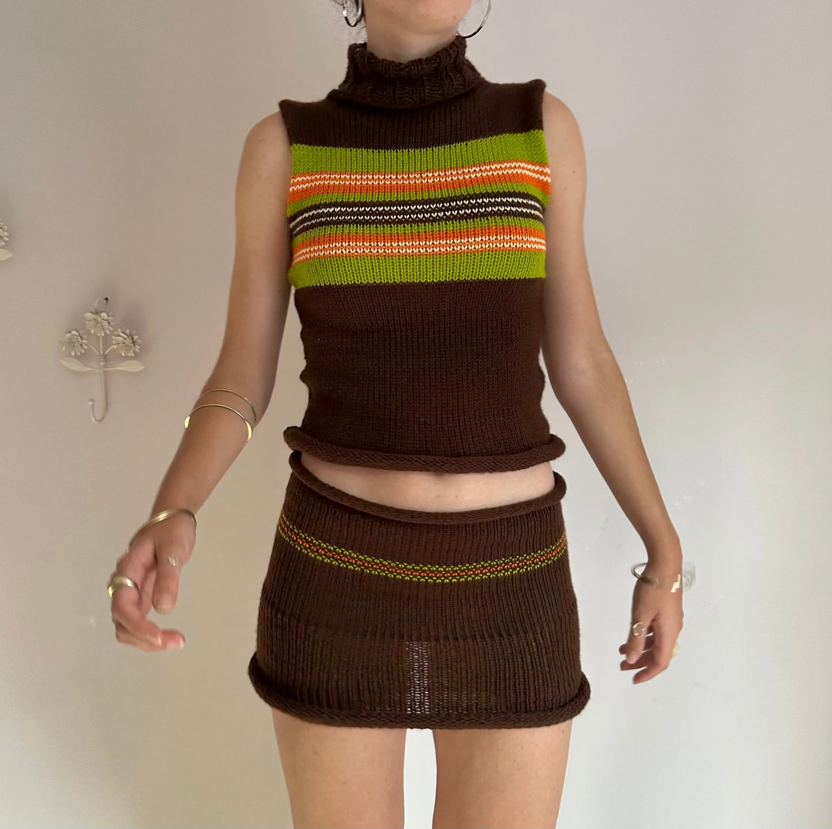 The Linea Set - matching turtleneck knit vest and mini skirt