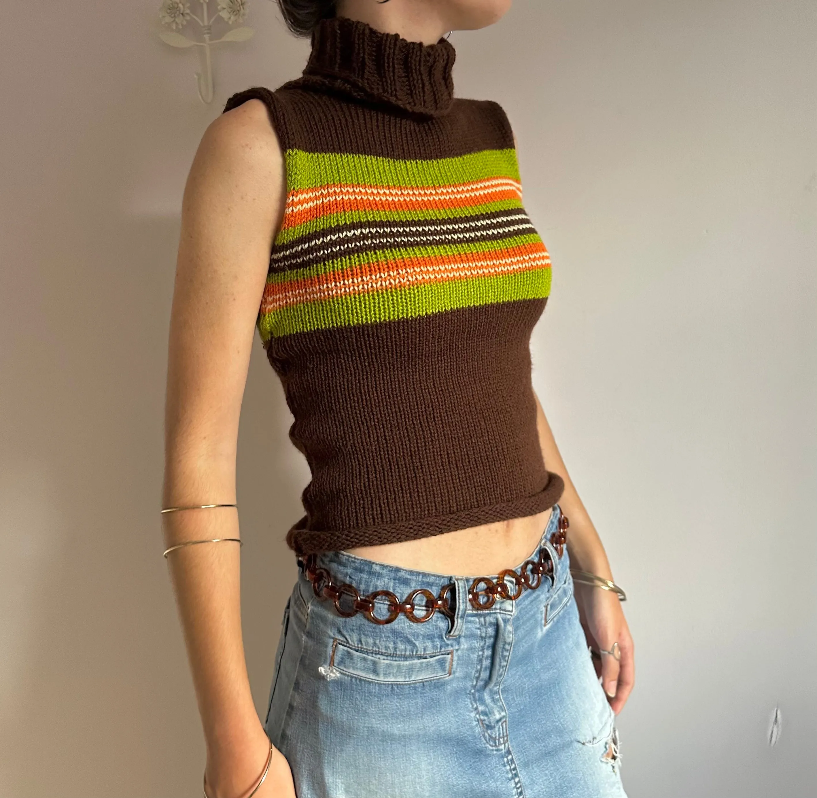 The Linea Vest - striped turtleneck knit vest