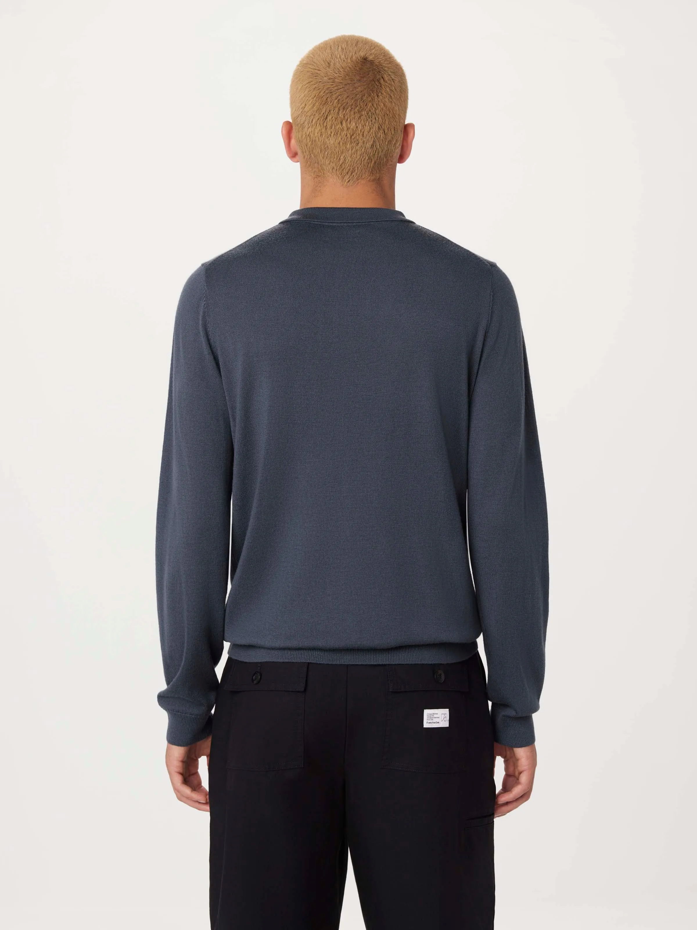 The Merino Polo Sweater in Steel Blue