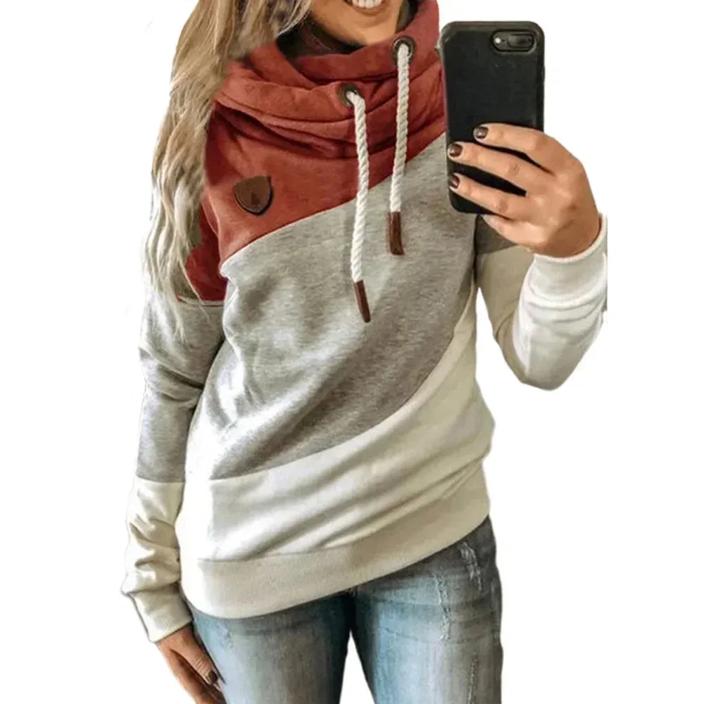 Thick Warm Color Block Pullover Hoodie Sweatshirt