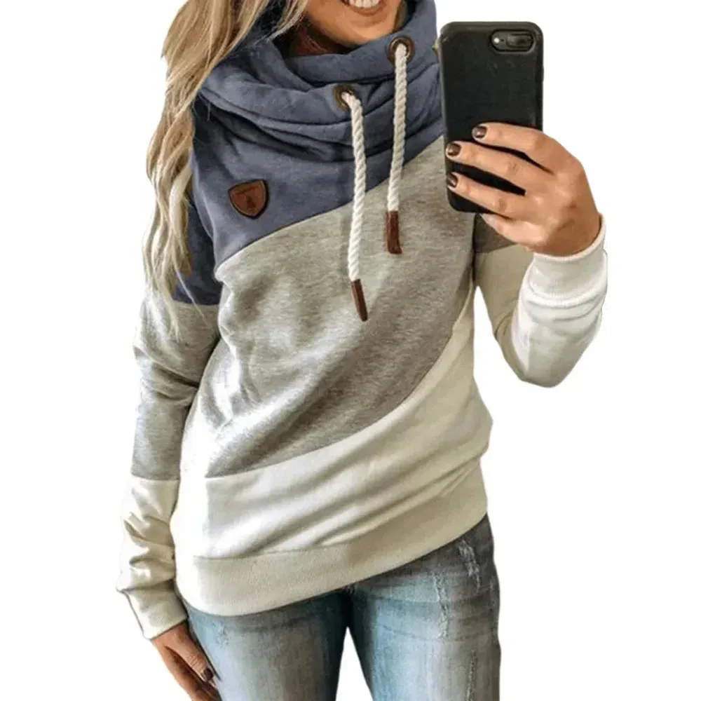 Thick Warm Color Block Pullover Hoodie Sweatshirt