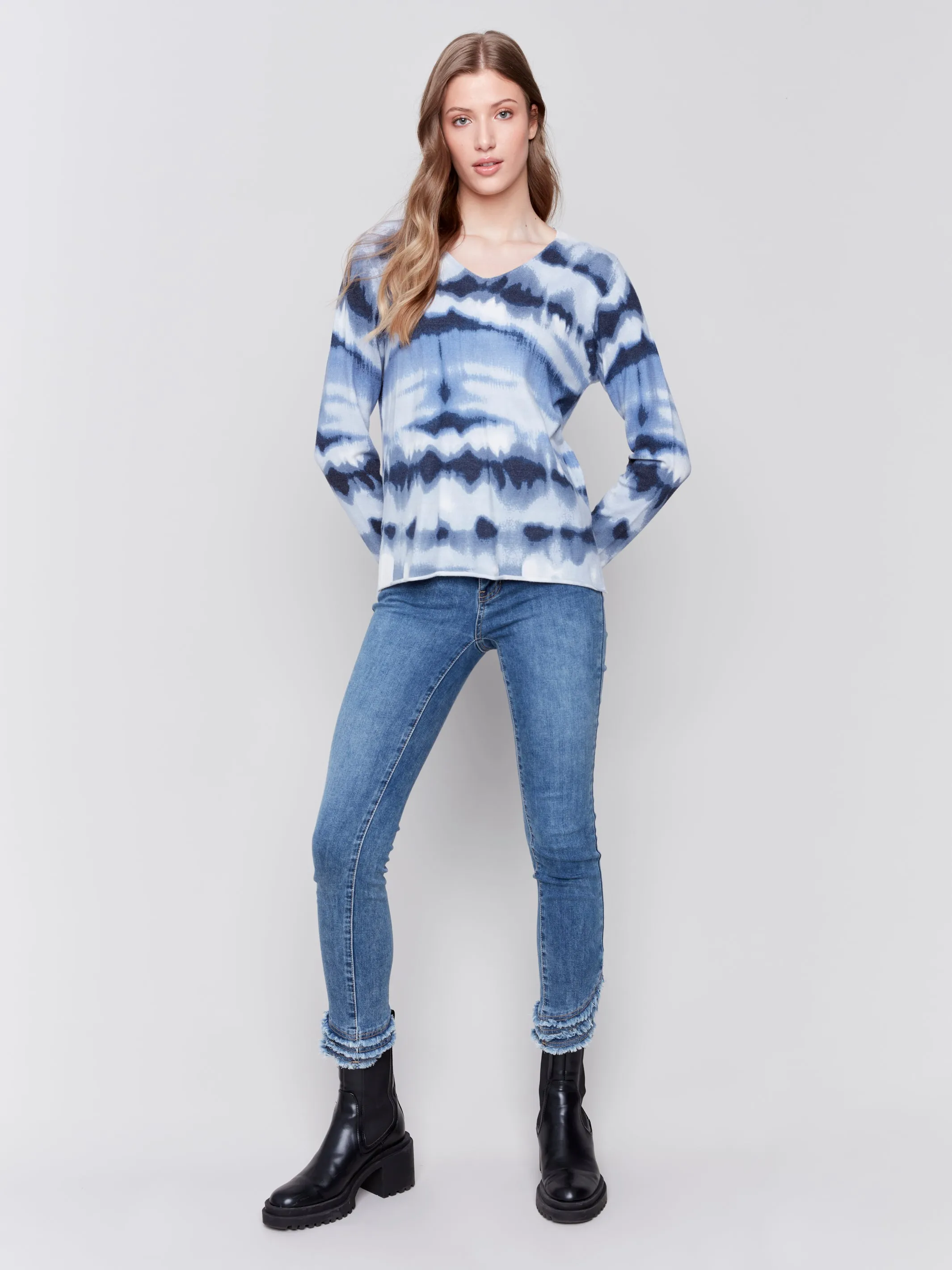 TIEDYE STRIPE LS V-NECK TOP