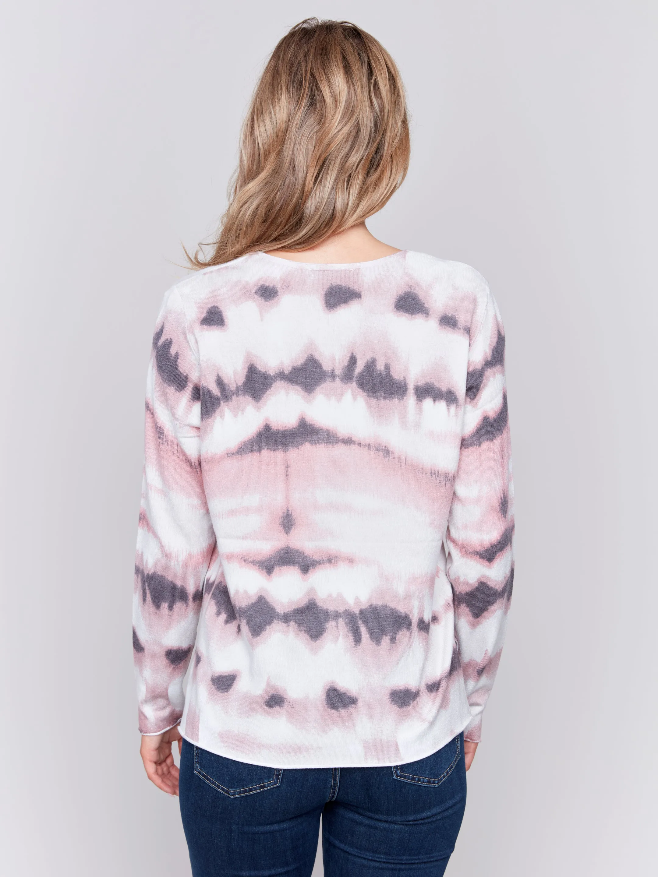 TIEDYE STRIPE LS V-NECK TOP