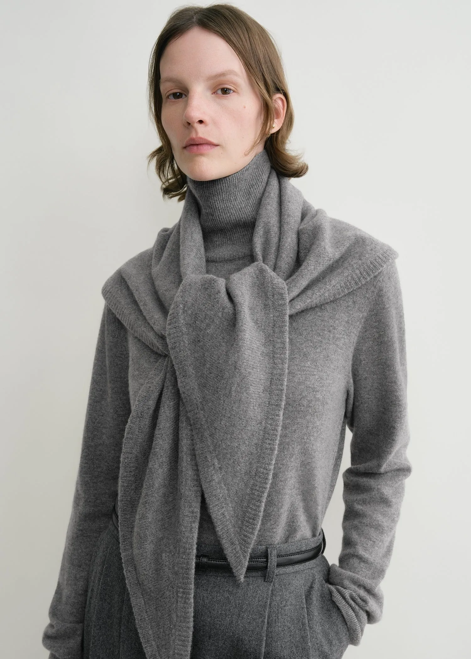 Triangle wool cashmere scarf grey melange