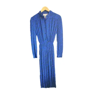 Tricosa Royal Blue and Black Patterned Long Sleeved Dress UK Size 16