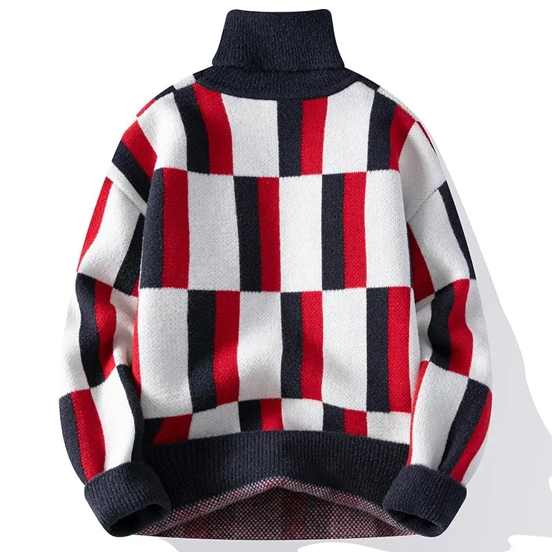 Turtleneck Geometric Stripe Wool Sweater