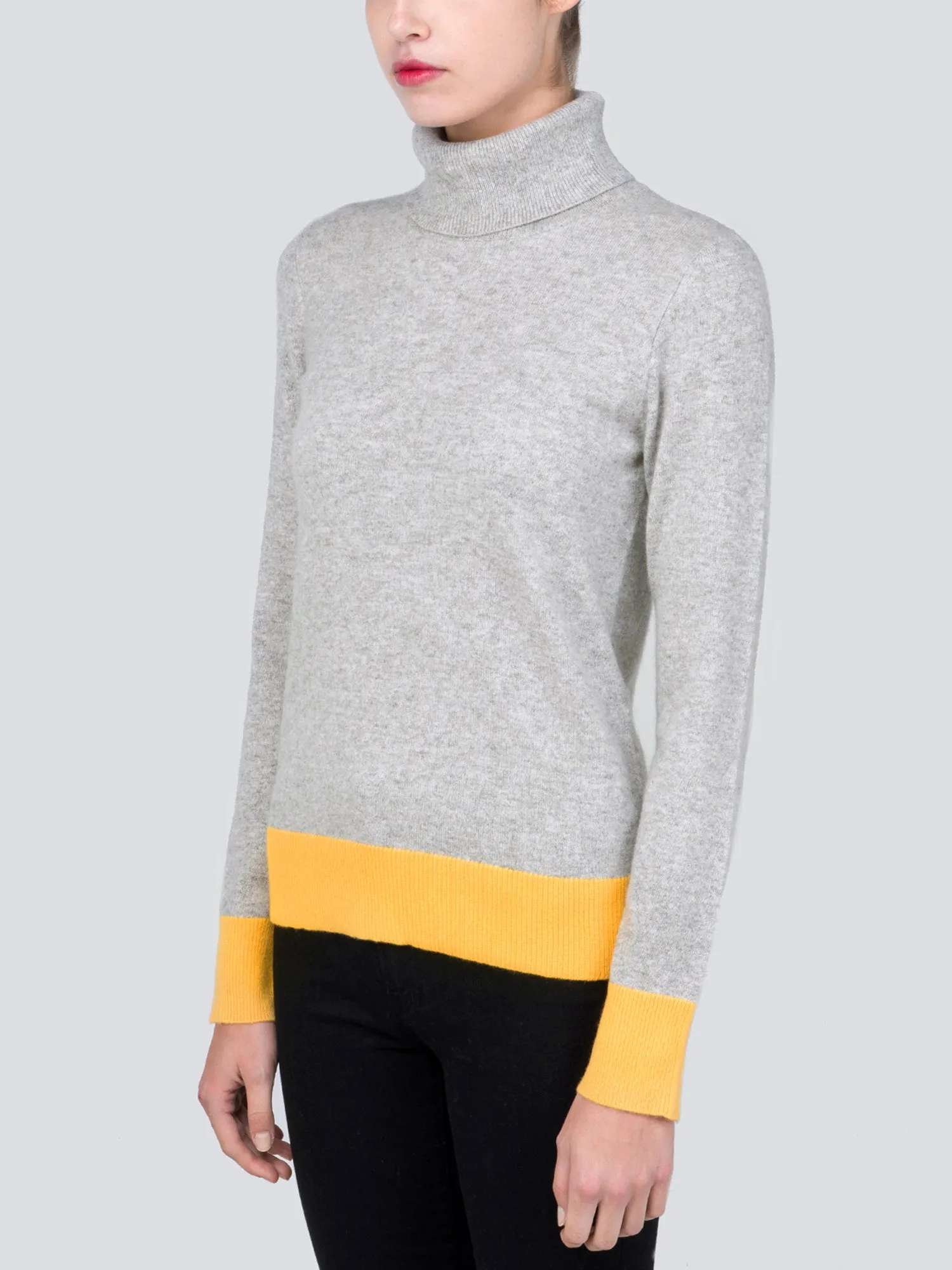 Turtleneck Slimfit Sweater_CB_Light Grey/Yellow