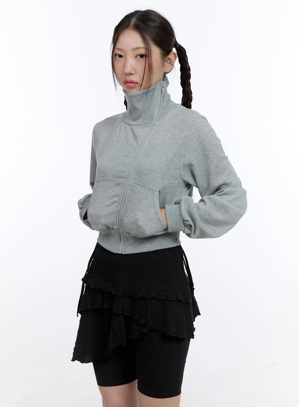 Turtleneck Zip-Up Crop Sweatshirt CG414