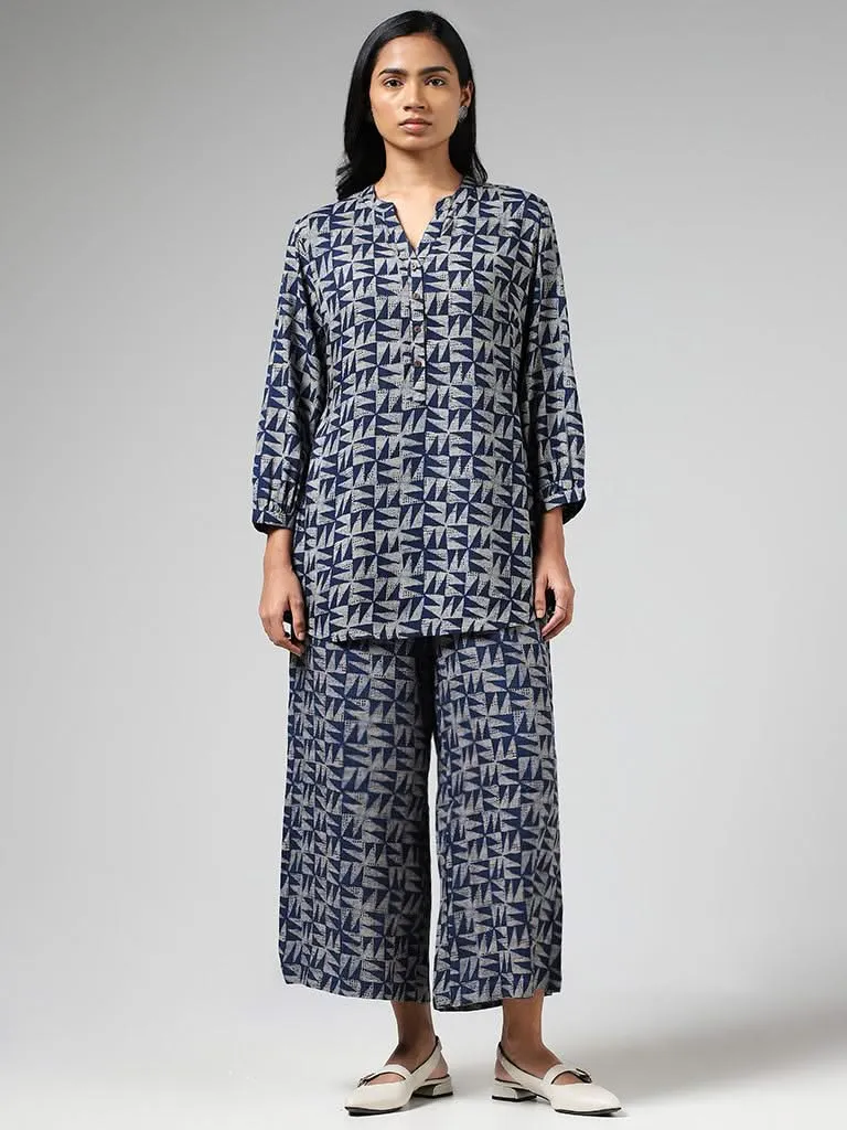 Utsa Indigo Geometric Printed Kurti