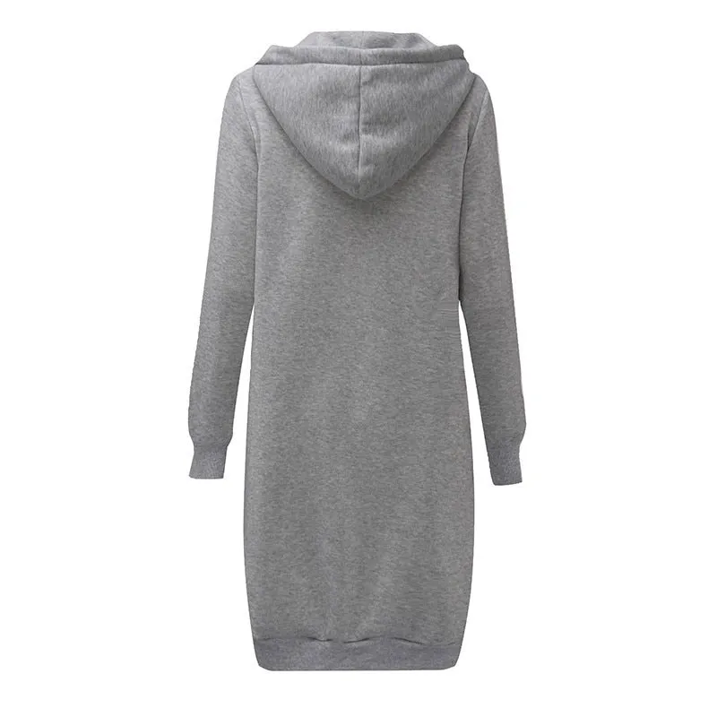 VenusFox Long Coat Casual Loose Zipper Sweatshirt Thick Hoodies Jacket