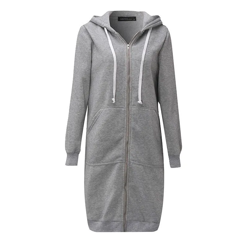 VenusFox Long Coat Casual Loose Zipper Sweatshirt Thick Hoodies Jacket