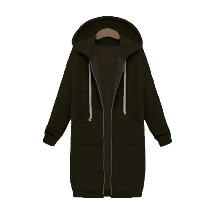 VenusFox Long Coat Casual Loose Zipper Sweatshirt Thick Hoodies Jacket