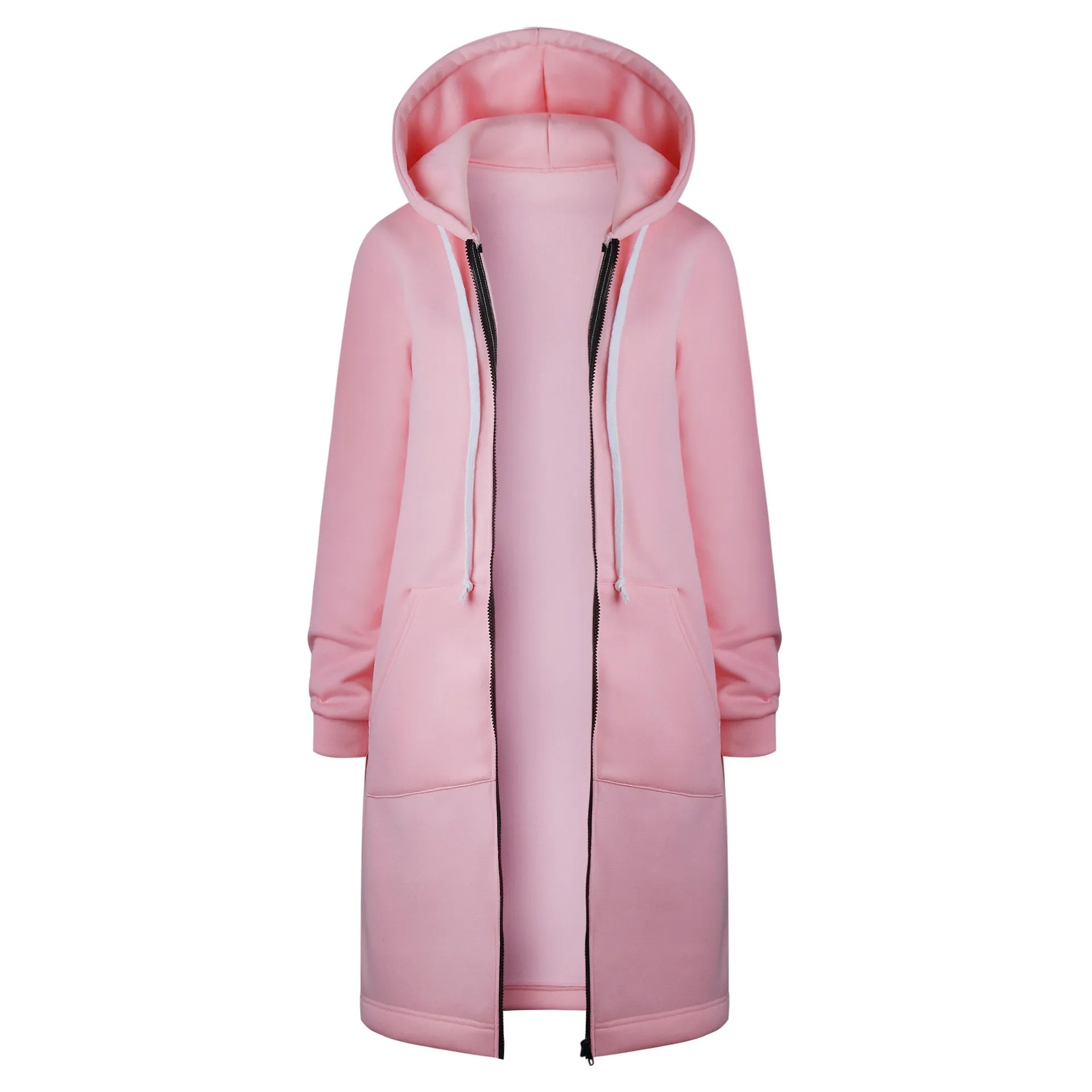 VenusFox Long Coat Casual Loose Zipper Sweatshirt Thick Hoodies Jacket