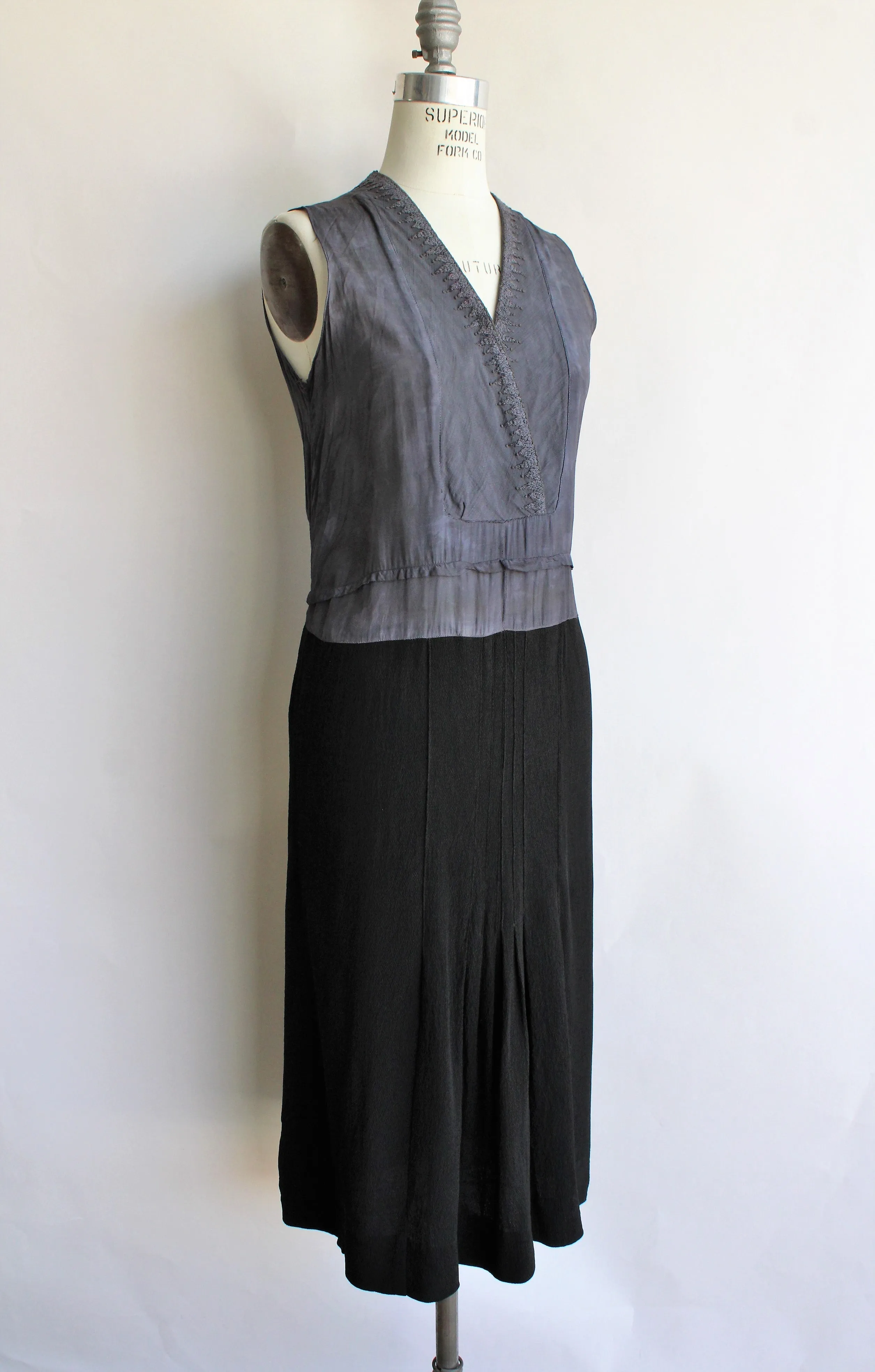 Vintage 1940s Black Rayon Dress with Criss Cross Bodice