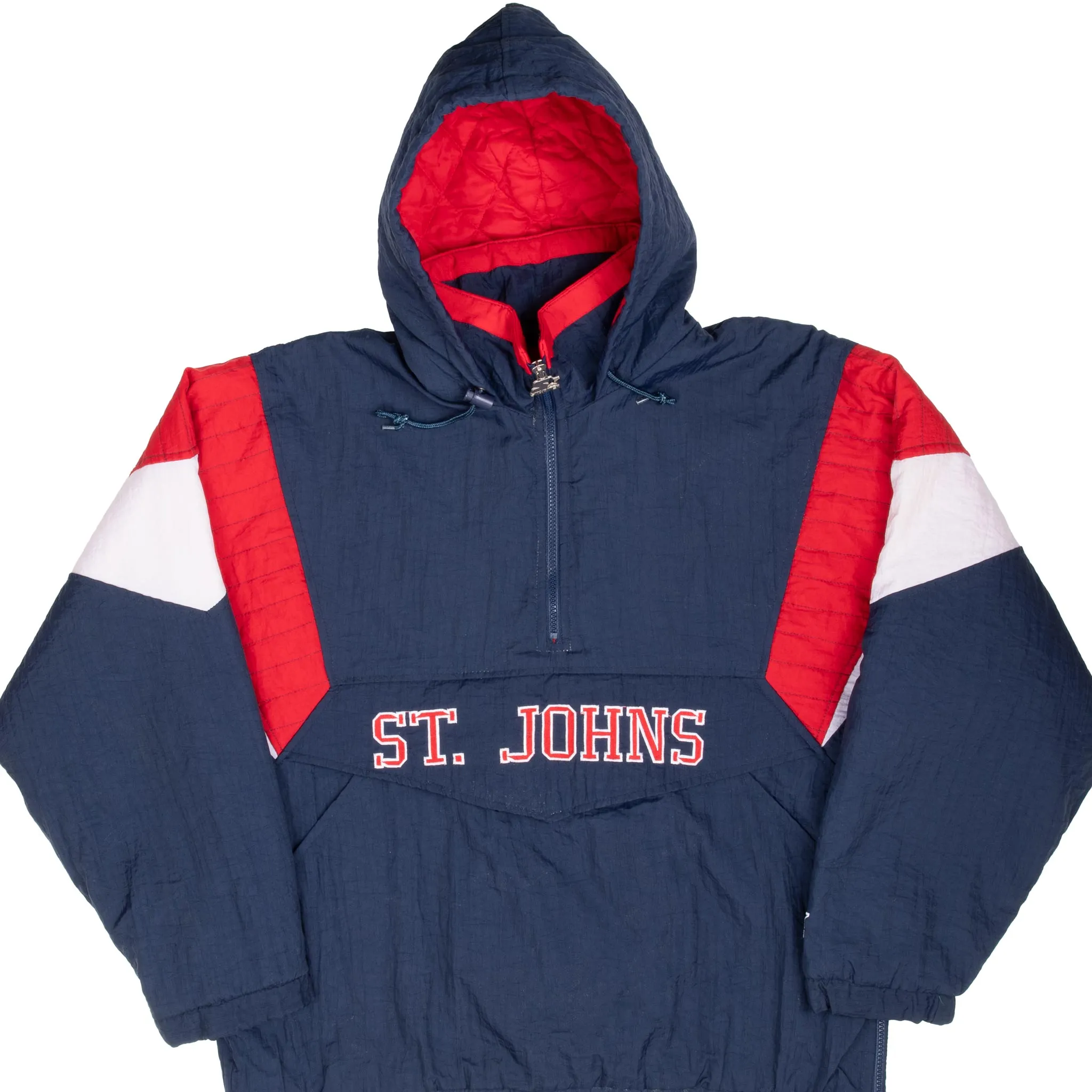 VINTAGE NCAA ST JOHNS NY REDMEN 1990S STARTER HEAVY PULLOVER JACKET MEDIUM