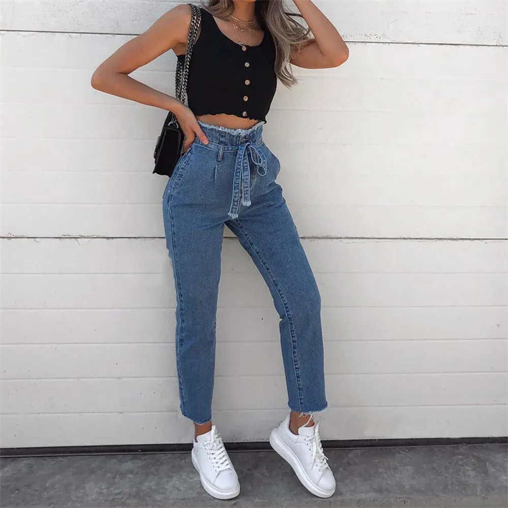 Vintage Oversized Bow Bandage Distressed Denim Jeans