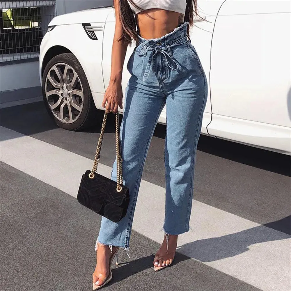 Vintage Oversized Bow Bandage Distressed Denim Jeans