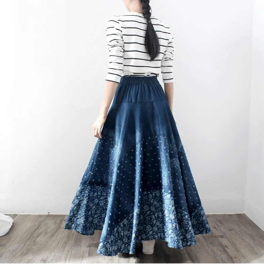 Vintage Pleated Denim Skirt