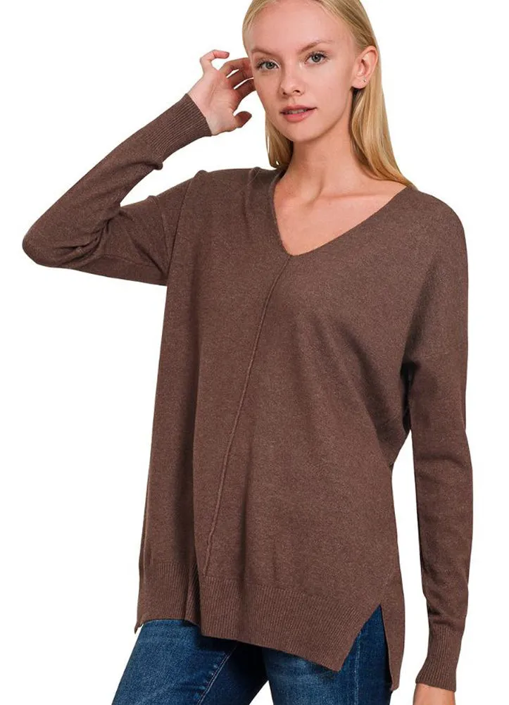 Viscose Front Seam Sweater in Mahogany by Zenana