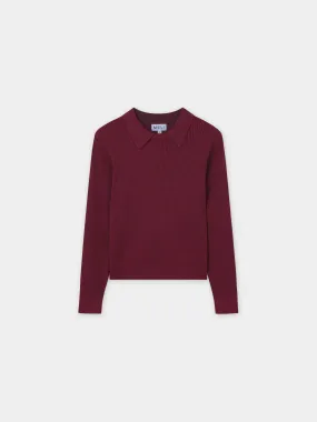 Waffle Collared Sweater-Heathered Cranberry