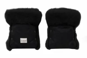 Waterproof Natural Sheepskin Stroller Hand Muffs - Black